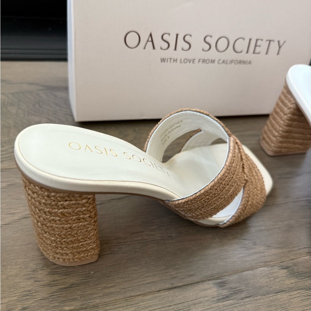 Society Women's Tan Woven Sandals mule white 6 wedge shoe Vici - Picture 2 of 5